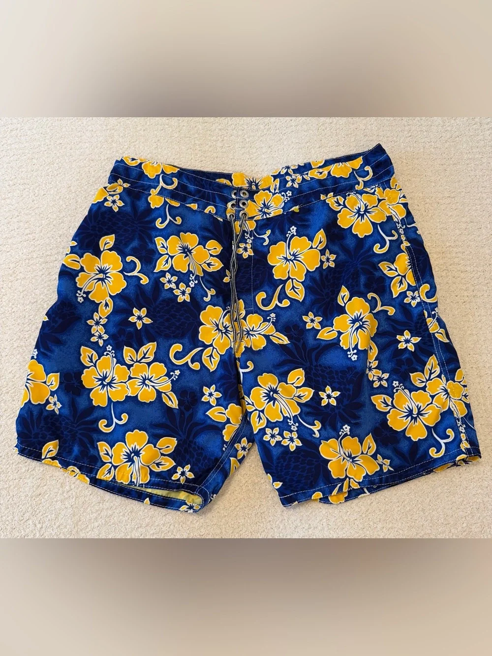 Birdwell Beach Britches Blue and Yellow Floral Board Shorts Swim Trunks Size 36